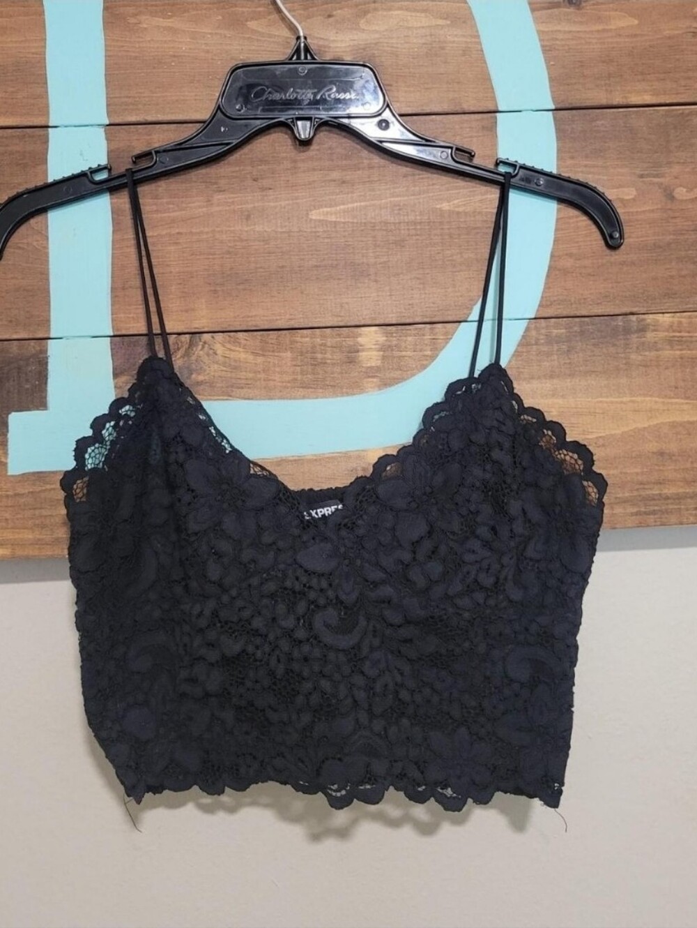 Express Black Lace Cropped Cami with Spaghetti Straps Size Small